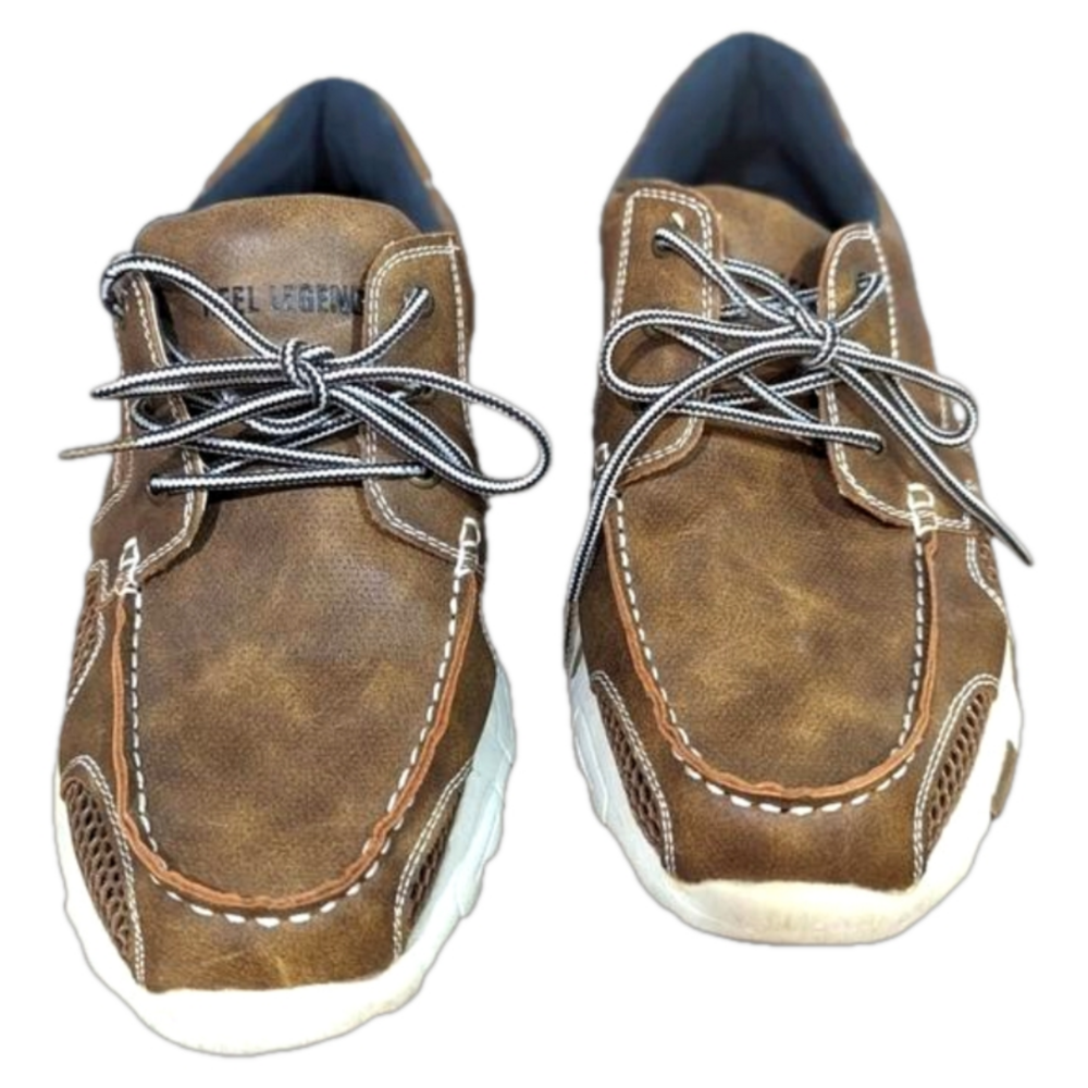 Reel Legends tan men's tie up boat shoes, sz 11w